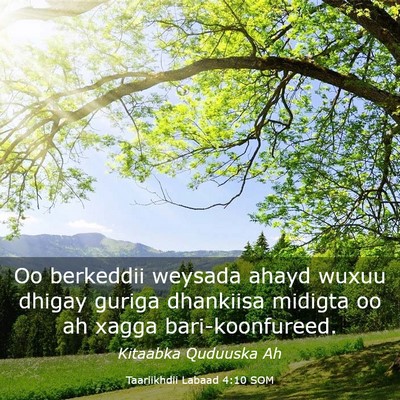 Picture 03 - Taariikhdii Labaad 4:10 SOM - Oo berkeddii weysada ahayd wuxuu dhigay guriga - Bible Verse Picture