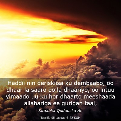 Picture 03 - Taariikhdii Labaad 6:22 SOM - Haddii nin deriskiisa ku dembaabo, oo dhaar la - Bible Verse Picture