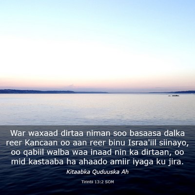 Picture 03 - Tirintii 13:2 SOM - War waxaad dirtaa niman soo basaasa dalka reer - Bible Verse Picture