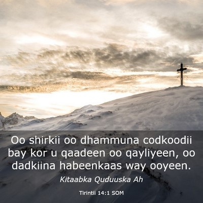 Picture 03 - Tirintii 14:1 SOM - Oo shirkii oo dhammuna codkoodii bay kor u - Bible Verse Picture