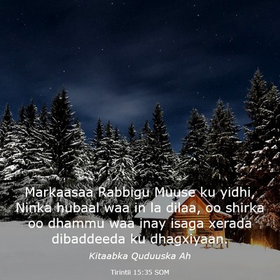 Picture 03 - Tirintii 15:35 SOM - Markaasaa Rabbigu Muuse ku yidhi, Ninka hubaal - Bible Verse Picture