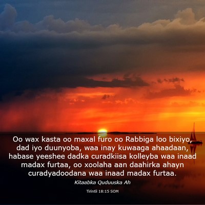 Picture 03 - Tirintii 18:15 SOM - Oo wax kasta oo maxal furo oo Rabbiga loo bixiyo, - Bible Verse Picture