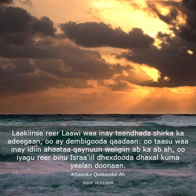 Picture 03 - Tirintii 18:23 SOM - Laakiinse reer Laawi waa inay teendhada shirka ka - Bible Verse Picture