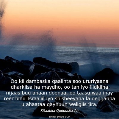 Picture 03 - Tirintii 19:10 SOM - Oo kii dambaska qaalinta soo ururiyaana dharkiisa - Bible Verse Picture