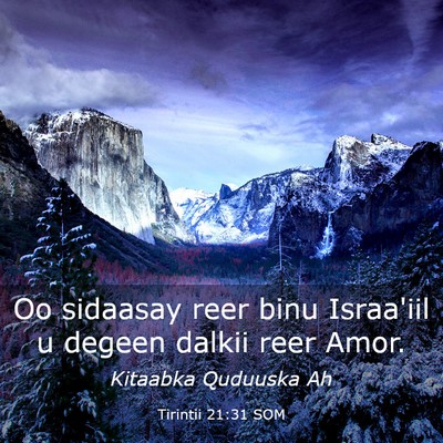 Picture 03 - Tirintii 21:31 SOM - Oo sidaasay reer binu Israa'iil u degeen dalkii - Bible Verse Picture