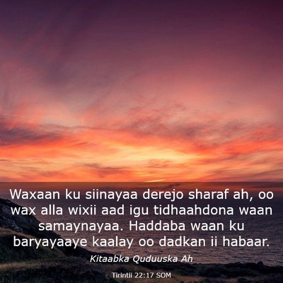 Picture 03 - Tirintii 22:17 SOM - Waxaan ku siinayaa derejo sharaf ah, oo wax alla - Bible Verse Picture