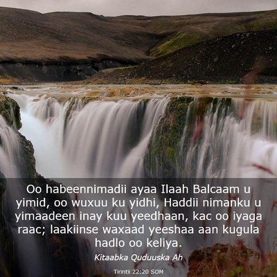 Picture 03 - Tirintii 22:20 SOM - Oo habeennimadii ayaa Ilaah Balcaam u yimid, oo - Bible Verse Picture