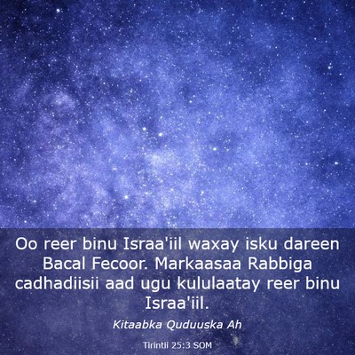 Picture 03 - Tirintii 25:3 SOM - Oo reer binu Israa'iil waxay isku dareen Bacal - Bible Verse Picture