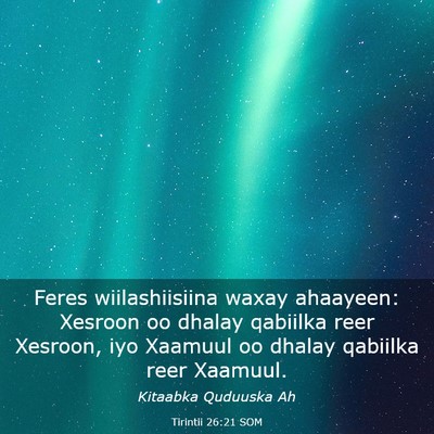 Picture 03 - Tirintii 26:21 SOM - Feres wiilashiisiina waxay ahaayeen: Xesroon oo - Bible Verse Picture