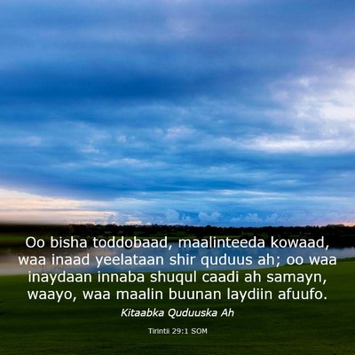Picture 03 - Tirintii 29:1 SOM - Oo bisha toddobaad, maalinteeda kowaad, waa inaad - Bible Verse Picture