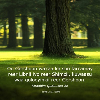 Picture 03 - Tirintii 3:21 SOM - Oo Gershoon waxaa ka soo farcamay reer Libnii iyo - Bible Verse Picture