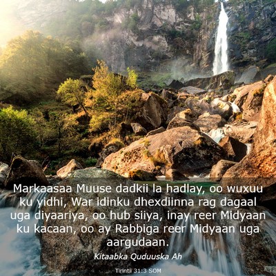 Picture 03 - Tirintii 31:3 SOM - Markaasaa Muuse dadkii la hadlay, oo wuxuu ku - Bible Verse Picture