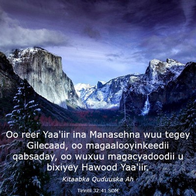 Picture 03 - Tirintii 32:41 SOM - Oo reer Yaa'iir ina Manasehna wuu tegey Gilecaad, - Bible Verse Picture
