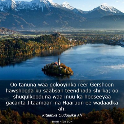 Picture 03 - Tirintii 4:28 SOM - Oo tanuna waa qolooyinka reer Gershoon hawshooda - Bible Verse Picture