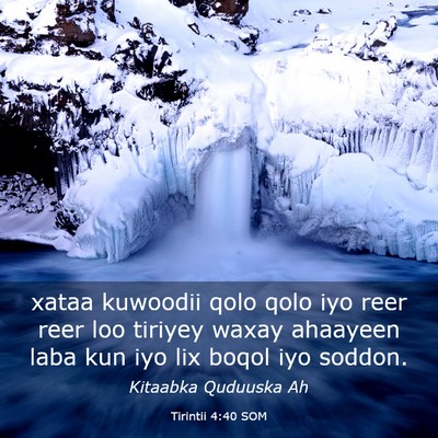 Picture 03 - Tirintii 4:40 SOM - xataa kuwoodii qolo qolo iyo reer reer loo - Bible Verse Picture