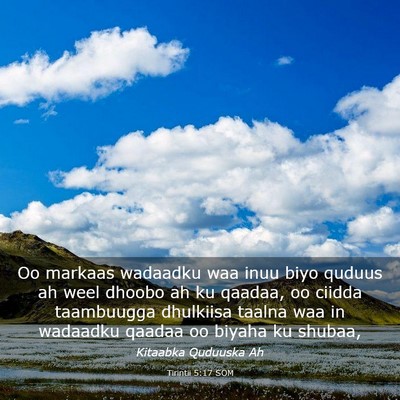 Picture 03 - Tirintii 5:17 SOM - Oo markaas wadaadku waa inuu biyo quduus ah weel - Bible Verse Picture
