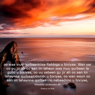 Picture 03 - Tirintii 6:14 SOM - oo waa inuu qurbaankiisa Rabbiga u bixiyaa. Wan - Bible Verse Picture