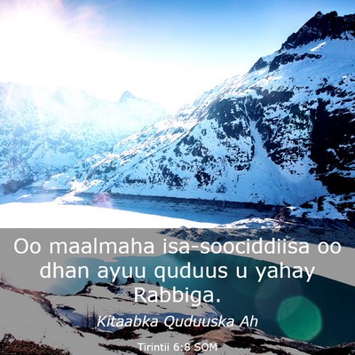 Picture 03 - Tirintii 6:8 SOM - Oo maalmaha isa-soociddiisa oo dhan ayuu quduus u - Bible Verse Picture