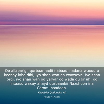 Picture 03 - Tirintii 7:17 SOM - Oo allabarigii qurbaannadii nabaadiinadana wuxuu - Bible Verse Picture