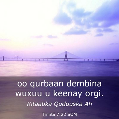 Picture 03 - Tirintii 7:22 SOM - oo qurbaan dembina wuxuu u keenay - Bible Verse Picture