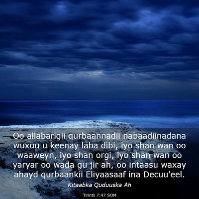 Picture 03 - Tirintii 7:47 SOM - Oo allabarigii qurbaannadii nabaadiinadana wuxuu - Bible Verse Picture