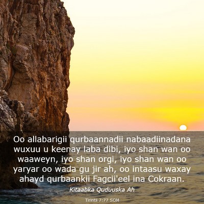 Picture 03 - Tirintii 7:77 SOM - Oo allabarigii qurbaannadii nabaadiinadana wuxuu - Bible Verse Picture