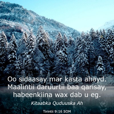 Picture 03 - Tirintii 9:16 SOM - Oo sidaasay mar kasta ahayd. Maalintii daruurtii - Bible Verse Picture