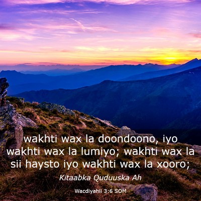 Picture 03 - Wacdiyahii 3:6 SOM - wakhti wax la doondoono, iyo wakhti wax la - Bible Verse Picture