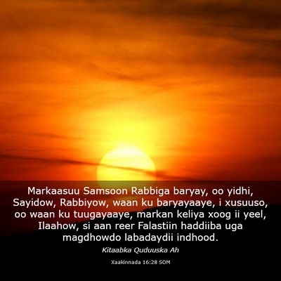 Picture 03 - Xaakinnada 16:28 SOM - Markaasuu Samsoon Rabbiga baryay, oo yidhi, - Bible Verse Picture