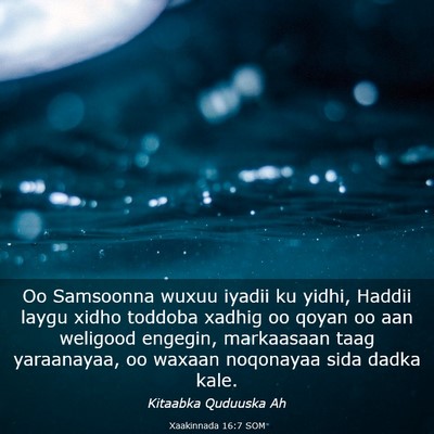 Picture 03 - Xaakinnada 16:7 SOM - Oo Samsoonna wuxuu iyadii ku yidhi, Haddii laygu - Bible Verse Picture