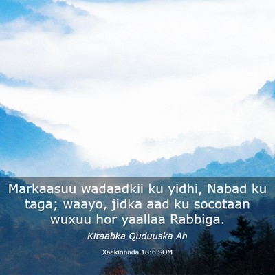 Picture 03 - Xaakinnada 18:6 SOM - Markaasuu wadaadkii ku yidhi, Nabad ku taga; - Bible Verse Picture