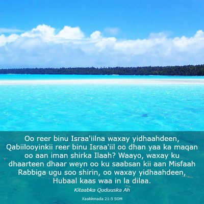 Picture 03 - Xaakinnada 21:5 SOM - Oo reer binu Israa'iilna waxay yidhaahdeen, - Bible Verse Picture