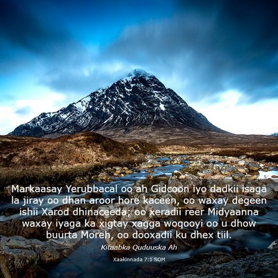 Picture 03 - Xaakinnada 7:1 SOM - Markaasay Yerubbacal oo ah Gidcoon iyo dadkii - Bible Verse Picture