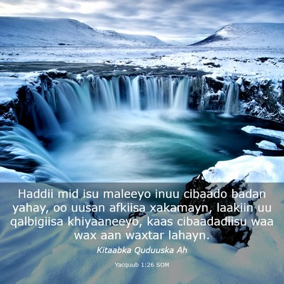 Picture 03 - Yacquub 1:26 SOM - Haddii mid isu maleeyo inuu cibaado badan yahay, - Bible Verse Picture