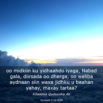 Picture 03 - Yacquub 2:16 SOM - oo midkiin ku yidhaahdo iyaga, Nabad gala, - Bible Verse Picture