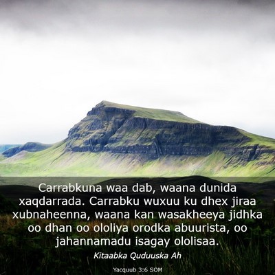 Picture 03 - Yacquub 3:6 SOM - Carrabkuna waa dab, waana dunida xaqdarrada. - Bible Verse Picture