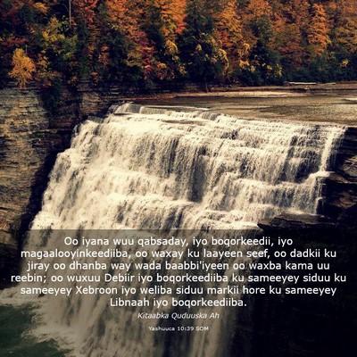 Picture 03 - Yashuuca 10:39 SOM - Oo iyana wuu qabsaday, iyo boqorkeedii, iyo - Bible Verse Picture