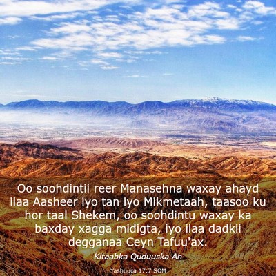 Picture 03 - Yashuuca 17:7 SOM - Oo soohdintii reer Manasehna waxay ahayd ilaa - Bible Verse Picture