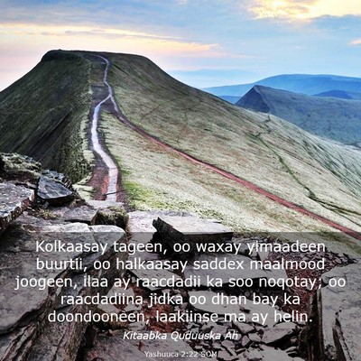 Picture 03 - Yashuuca 2:22 SOM - Kolkaasay tageen, oo waxay yimaadeen buurtii, oo - Bible Verse Picture