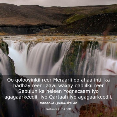 Picture 03 - Yashuuca 21:34 SOM - Oo qolooyinkii reer Meraarii oo ahaa intii ka - Bible Verse Picture