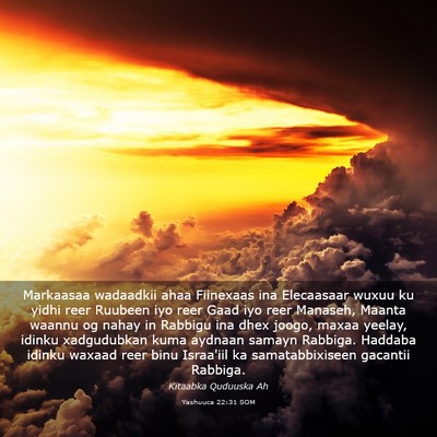 Picture 03 - Yashuuca 22:31 SOM - Markaasaa wadaadkii ahaa Fiinexaas ina Elecaasaar - Bible Verse Picture