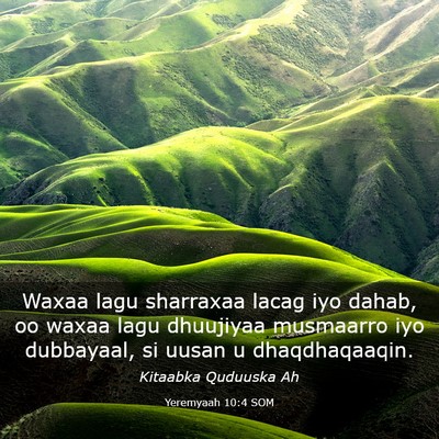 Picture 03 - Yeremyaah 10:4 SOM - Waxaa lagu sharraxaa lacag iyo dahab, oo waxaa - Bible Verse Picture