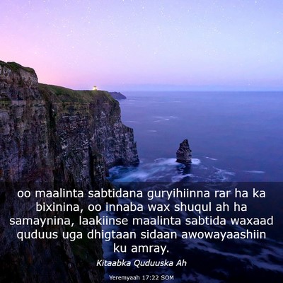 Picture 03 - Yeremyaah 17:22 SOM - oo maalinta sabtidana guryihiinna rar ha ka - Bible Verse Picture