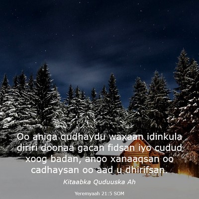 Picture 03 - Yeremyaah 21:5 SOM - Oo aniga qudhaydu waxaan idinkula diriri doonaa - Bible Verse Picture