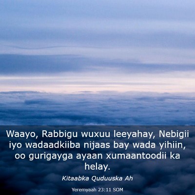 Picture 03 - Yeremyaah 23:11 SOM - Waayo, Rabbigu wuxuu leeyahay, Nebigii iyo - Bible Verse Picture