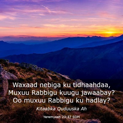 Picture 03 - Yeremyaah 23:37 SOM - Waxaad nebiga ku tidhaahdaa, Muxuu Rabbigu kuugu - Bible Verse Picture
