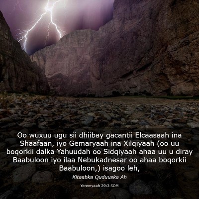 Picture 03 - Yeremyaah 29:3 SOM - Oo wuxuu ugu sii dhiibay gacantii Elcaasaah ina - Bible Verse Picture