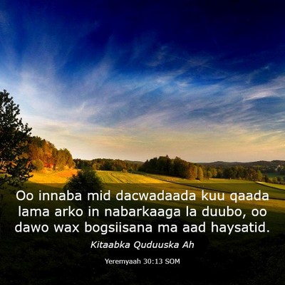 Picture 03 - Yeremyaah 30:13 SOM - Oo innaba mid dacwadaada kuu qaada lama arko in - Bible Verse Picture