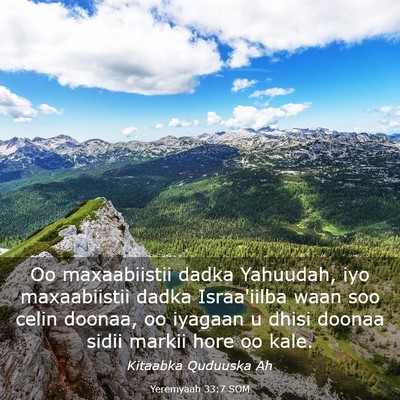 Picture 03 - Yeremyaah 33:7 SOM - Oo maxaabiistii dadka Yahuudah, iyo maxaabiistii - Bible Verse Picture