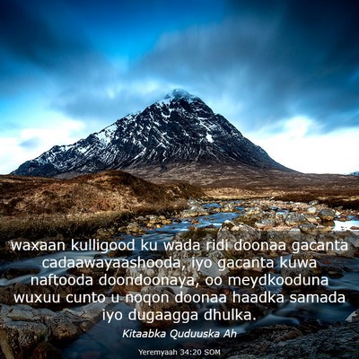 Picture 03 - Yeremyaah 34:20 SOM - waxaan kulligood ku wada ridi doonaa gacanta - Bible Verse Picture
